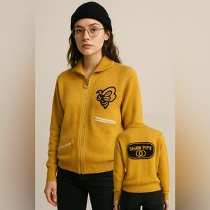 Vintage Clover Knit Bee Patch Zip Sweater